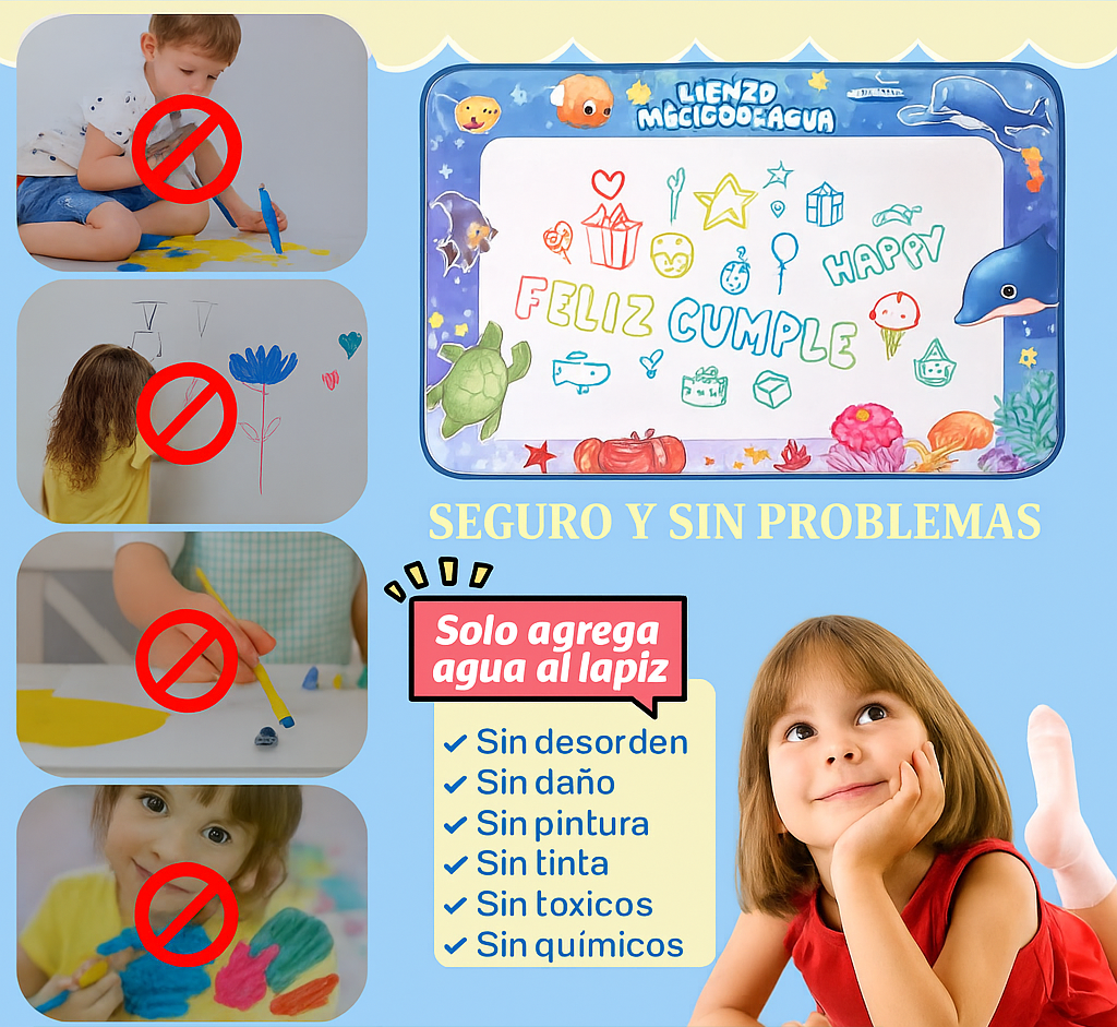 Alfombra Mágica de Agua: Dibuja, Aprende y Borra Sin Ensuciar.